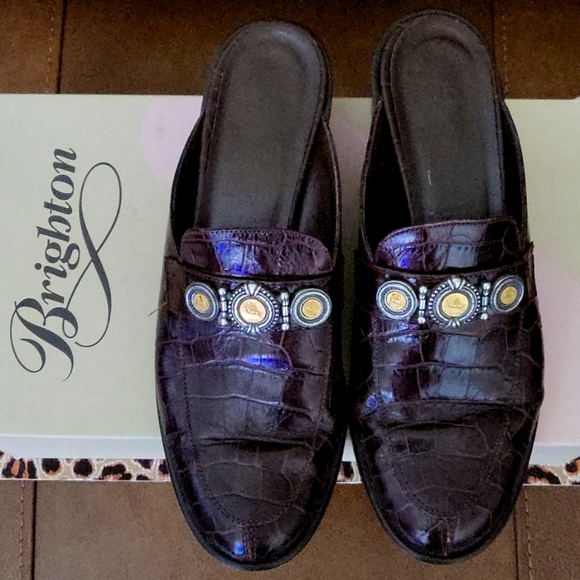Vintage 90's Brighton Fizz Mule Brown Crocodile Coin Motif Leather 7. 5 N - Picture 1 of 5